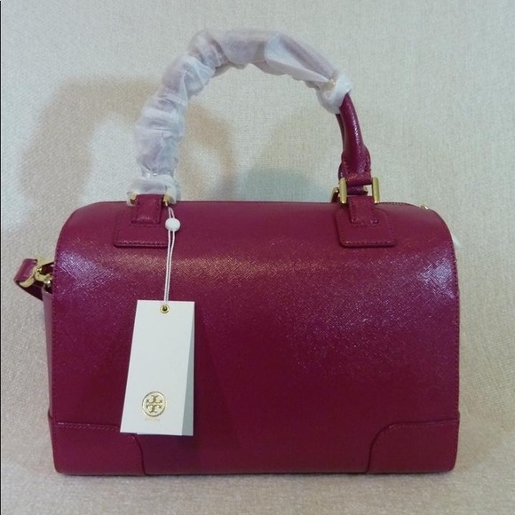 NEW Tory Burch Robinson Middy Raspberry Pink Saffiano Leather Satchel Bag - Picture 4 of 9
